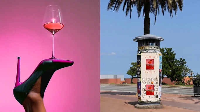 Escarpin, verre de ros&eacute; et affiche Rose & Ros&eacute;