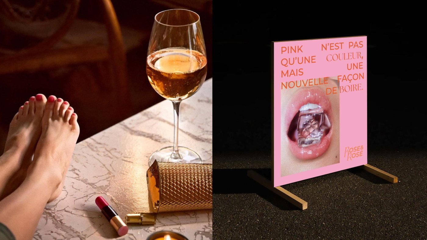 Extrait de plaquette Rose & Ros&eacute; avec verre et affiche pink